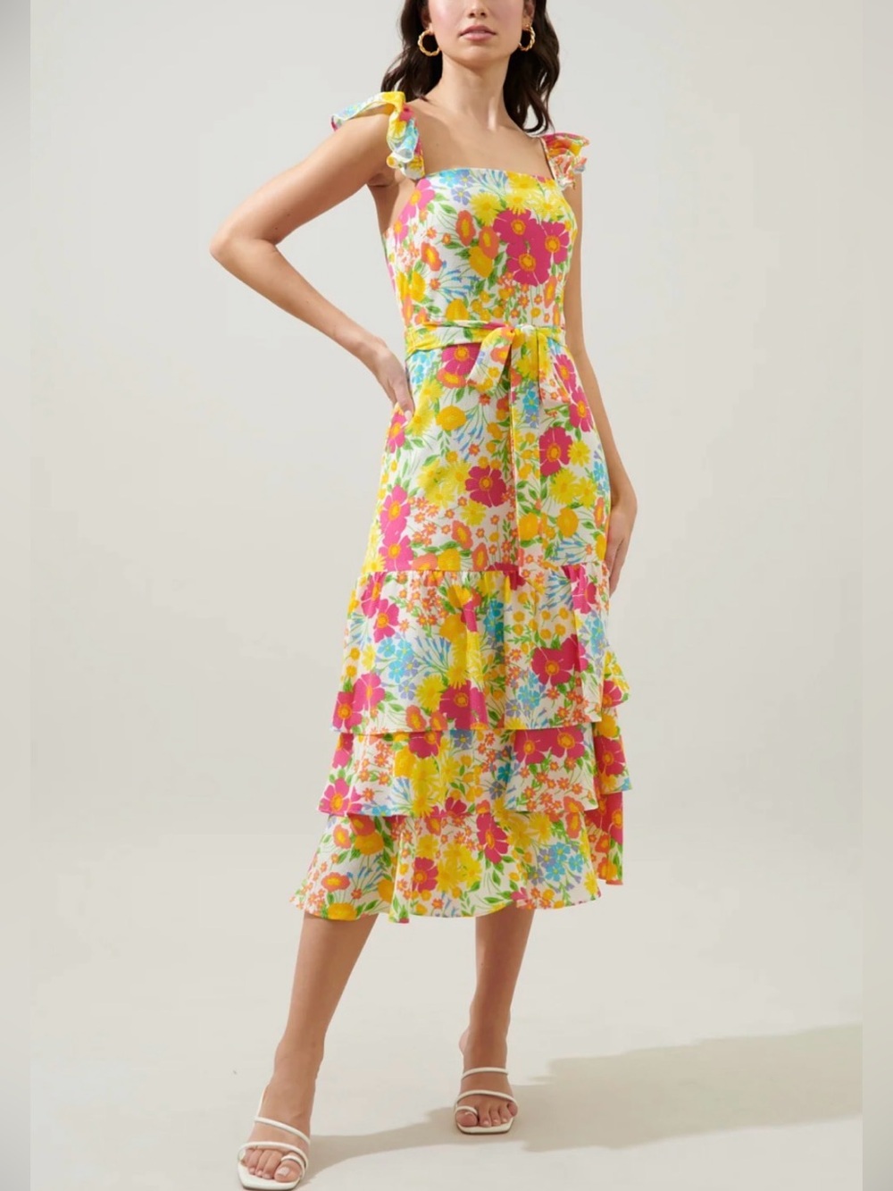 Sugarlips Oasis Floral Guayana Ruffle Tiered Midi Dress NWT Size Medium